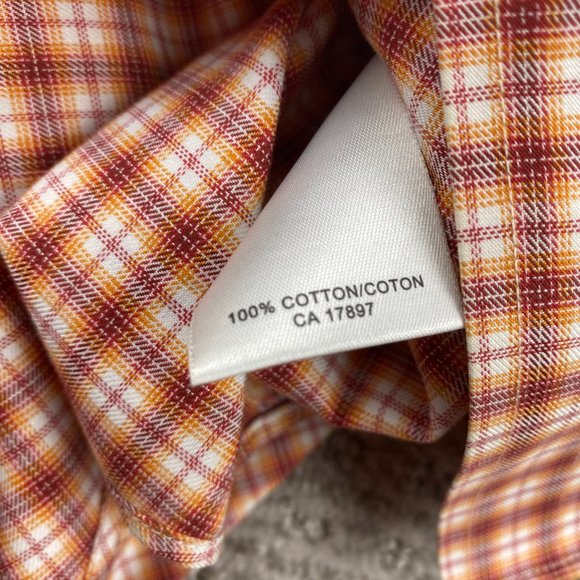 Banana Republic Shirt Men Medium Orange Checkered Button Up Non-Iron Classic Fit - Picture 4 of 7